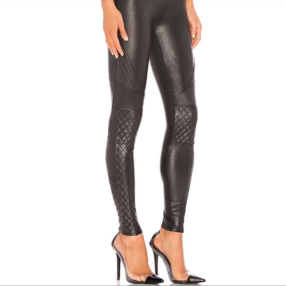 SPANX Quilt Faux Leather Leggings Black Size XL